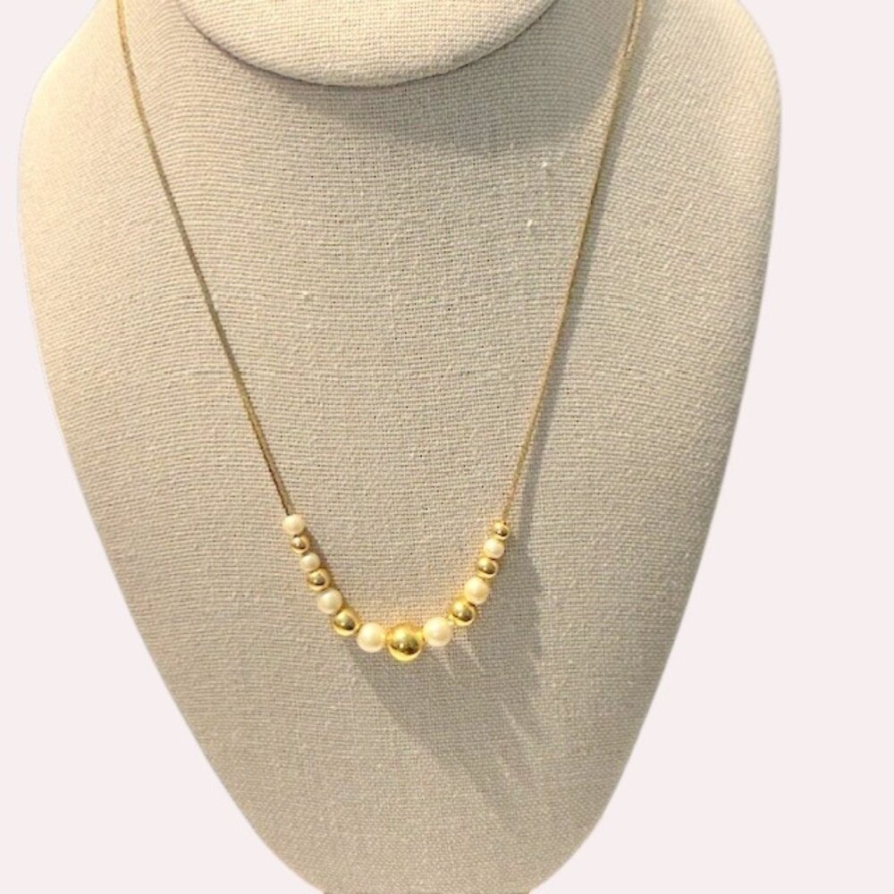 Vintage Gold & Pearl Adorned Cobra Style Chain Retro Necklace - 18"